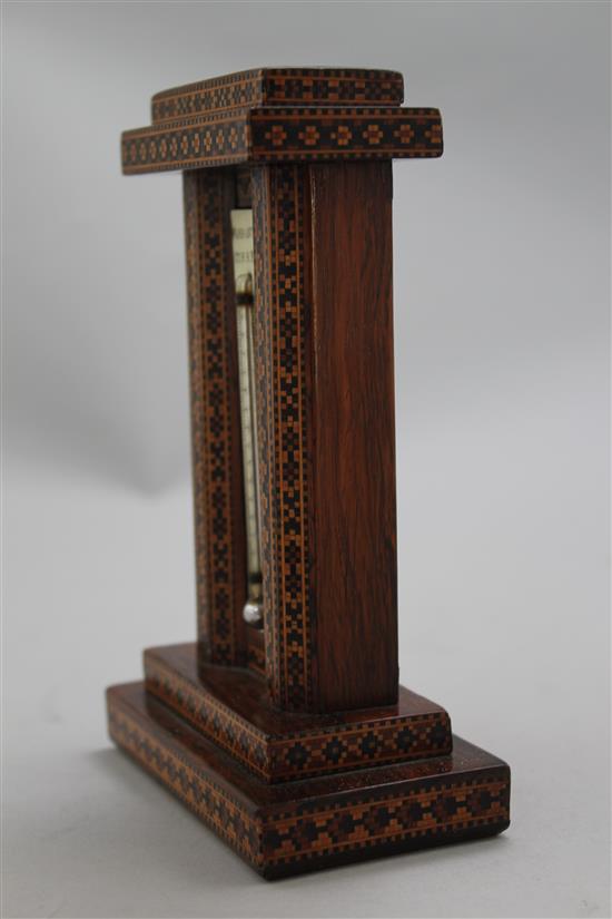 A Tunbridge ware tesserae tower thermometer Warranted Correct, 6.5in.